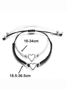 2pcs Couple Heart Decor Bracelet - Multicolor - View 3