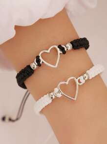 2pcs Couple Heart Decor Bracelet - Multicolor - View 4