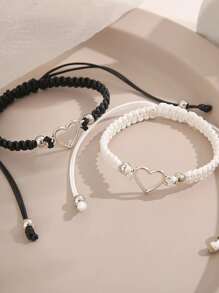 2pcs Couple Heart Decor Bracelet - Multicolor - View 5