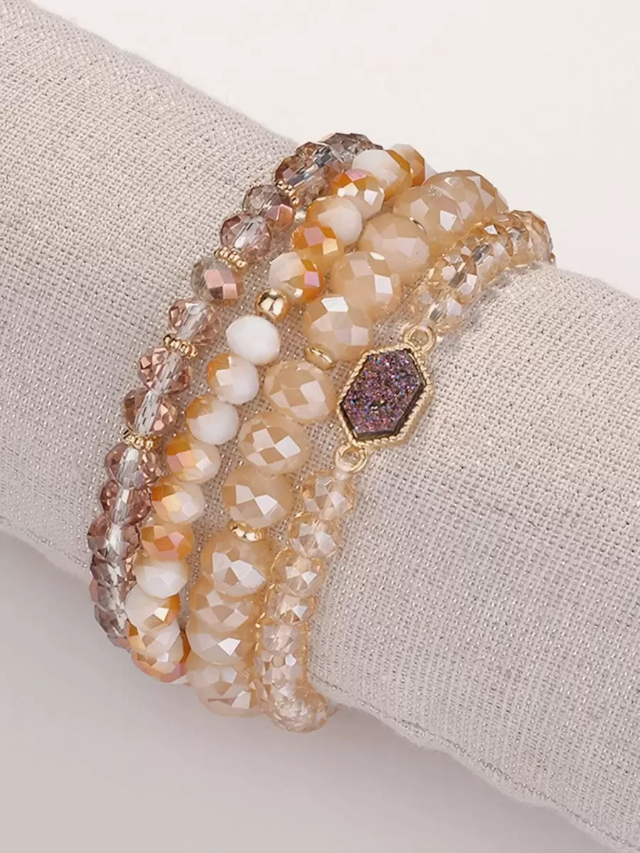 4pcs/Set Resin Crystal Cluster Bracelets - Brown - View 1