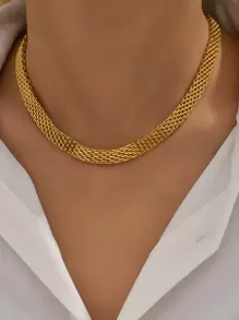 18k Gold Plated Stainless Steel Chunky Mesh Chain Necklace, Suitable For Daily Wear And Holiday Gifts, Couple Jewelry