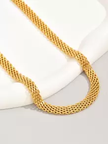 18k Gold Plated Stainless Steel Chunky Mesh Chain Necklace, Suitable For Daily Wear And Holiday Gifts, Couple Jewelry