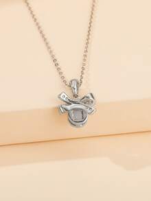 Rhinestone Bow Charm Necklace - Silver - View 4