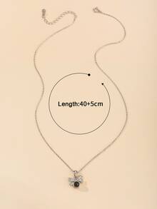 Rhinestone Bow Charm Necklace - Silver - View 5