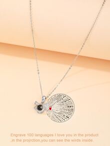 Rhinestone Bow Charm Necklace - Silver - View 6