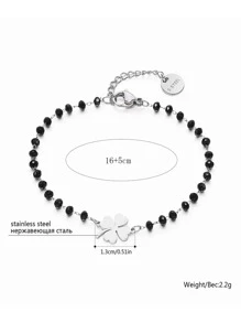 1 chiếc vòng tay trang trí bằng thép không gỉ hình cỏ ba lá và hạt cườm thời trang dành cho phụ nữ làm quà tặng ngày lễ tình nhân - Bạc - Xem 3