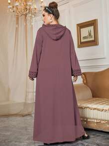 Al Najma 大碼蝴蝶結和幾何印花流蘇細節連帽連衣裙 - 藕粉色 - 查看 2