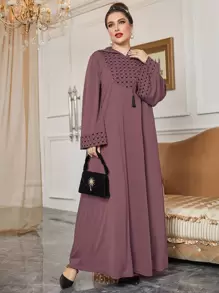 Al Najma 大碼蝴蝶結和幾何印花流蘇細節連帽連衣裙 - 藕粉色 - 查看 4