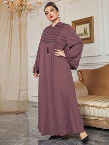 Al Najma 大碼蝴蝶結和幾何印花流蘇細節連帽連衣裙 - 藕粉色 - 查看 5