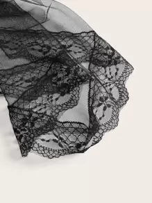 ROMWE Goth Contrast Lace Mesh Skirt - Black - View 4