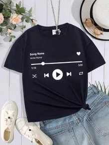 SHEIN Tween Girl Letter Graphic Tee - Black - View 1