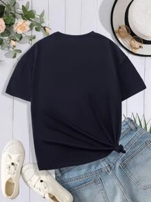 SHEIN Tween Girl Letter Graphic Tee - Black - View 2