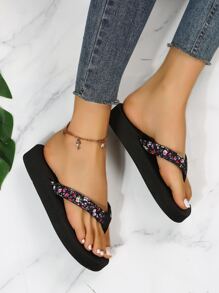 Ditsy Floral Graphic Strap Flip Flops - Multicolor - View 2