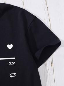 SHEIN Tween Girl Letter Graphic Tee - Black - View 5