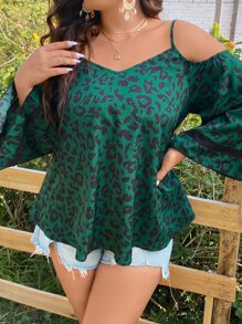 SHEIN LUNE Blusa con estampado de leopardo de hombros descubiertos