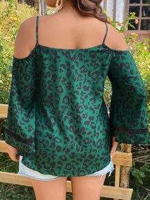 SHEIN LUNE Blusa con estampado de leopardo de hombros descubiertos