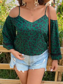 SHEIN LUNE Blusa con estampado de leopardo de hombros descubiertos