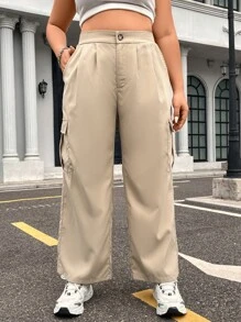 Flirla Pantalones cargo con bolsillo lateral con solapa - Caqui - Ver 3