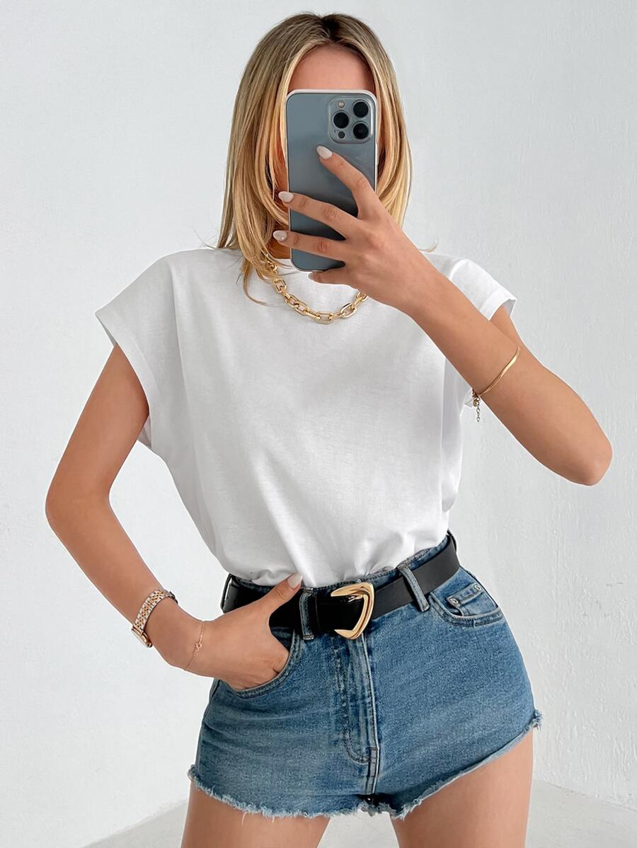 EURMUSE 素色帽子蝙蝠袖T恤 - 白色 - 查看 1