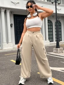 Flirla Pantalones cargo con bolsillo lateral con solapa - Caqui - Ver 5