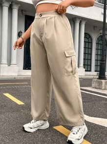 Flirla Pantalones cargo con bolsillo lateral con solapa - Caqui - Ver 6