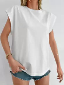 EURMUSE 素色帽子蝙蝠袖T恤 - 白色 - 查看 4