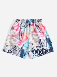 SHEIN EZwear 字母圖案彈性腰帶短褲 - 彩色 - 查看 2