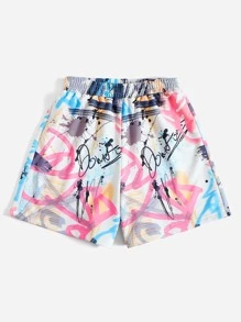 SHEIN EZwear 字母圖案彈性腰帶短褲 - 彩色 - 查看 4