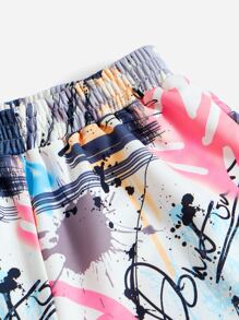 SHEIN EZwear 字母圖案彈性腰帶短褲 - 彩色 - 查看 5