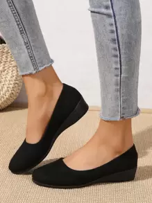 女士極簡芭蕾舞鞋針織優雅平底鞋黑色,黑色優雅純顏色女士平底鞋 - 黑色 - 查看 2