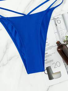 Conjunto de bikini de tanga liso para verano en la playa - azul real - Ver 5