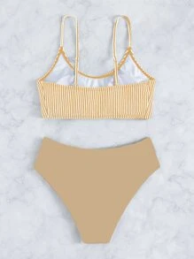 Bộ Bikini Đi Biển Mùa Hè Sọc Dọc - Màu Khaki - Xem 2