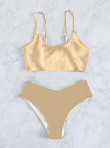 Bộ Bikini Đi Biển Mùa Hè Sọc Dọc - Màu Khaki - Xem 4