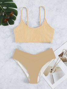 Bộ Bikini Đi Biển Mùa Hè Sọc Dọc - Màu Khaki - Xem 6