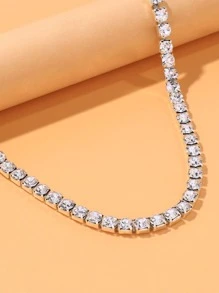 水鑽裝飾頸鏈 - 銀色 - 查看 2