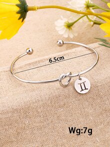 1入組雙子座象徵細節圓形吊飾開口手鐲,不銹鋼首飾類 - 銀色 - 查看 3