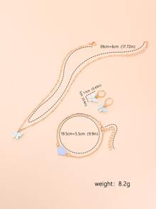 1入組女士藍色PU聚氨酯錶帶休閒圓形指針石英手錶和4入組蝴蝶裝飾首飾套裝適合日常生活 - 藍色 - 查看 4