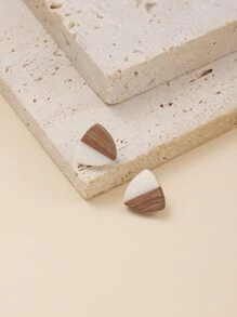 木頭三角形耳釘 - 彩色 - 查看 1