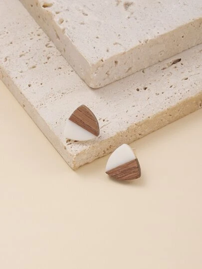 木頭三角形耳釘