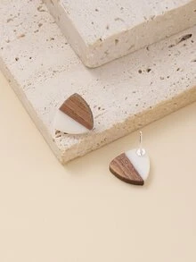 木頭三角形耳釘 - 彩色 - 查看 2