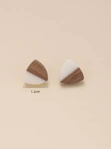 木頭三角形耳釘 - 彩色 - 查看 3