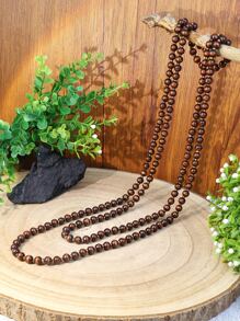 1入組復古木頭極簡串珠多層次項鍊適合女士適用於日常 - 彩色 - 查看 2