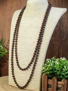 1入組復古木頭極簡串珠多層次項鍊適合女士適用於日常 - 彩色 - 查看 6