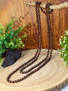 1入組復古木頭極簡串珠多層次項鍊適合女士適用於日常 - 彩色 - 查看 4