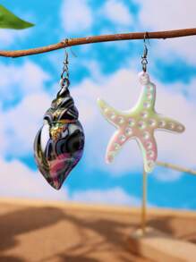 Conch & Starfish Decor Mismatched Drop Earrings - Multicolor - View 3