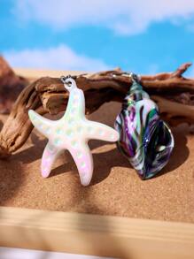 Conch & Starfish Decor Mismatched Drop Earrings - Multicolor - View 4
