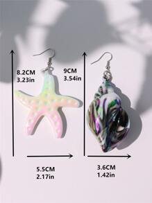 Conch & Starfish Decor Mismatched Drop Earrings - Multicolor - View 5