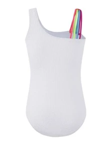 Girls Rainbow Striped Tape One Piece Swimsuit - White - View 6