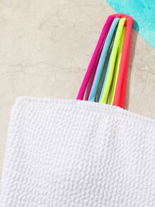 Girls Rainbow Striped Tape One Piece Swimsuit - White - View 3