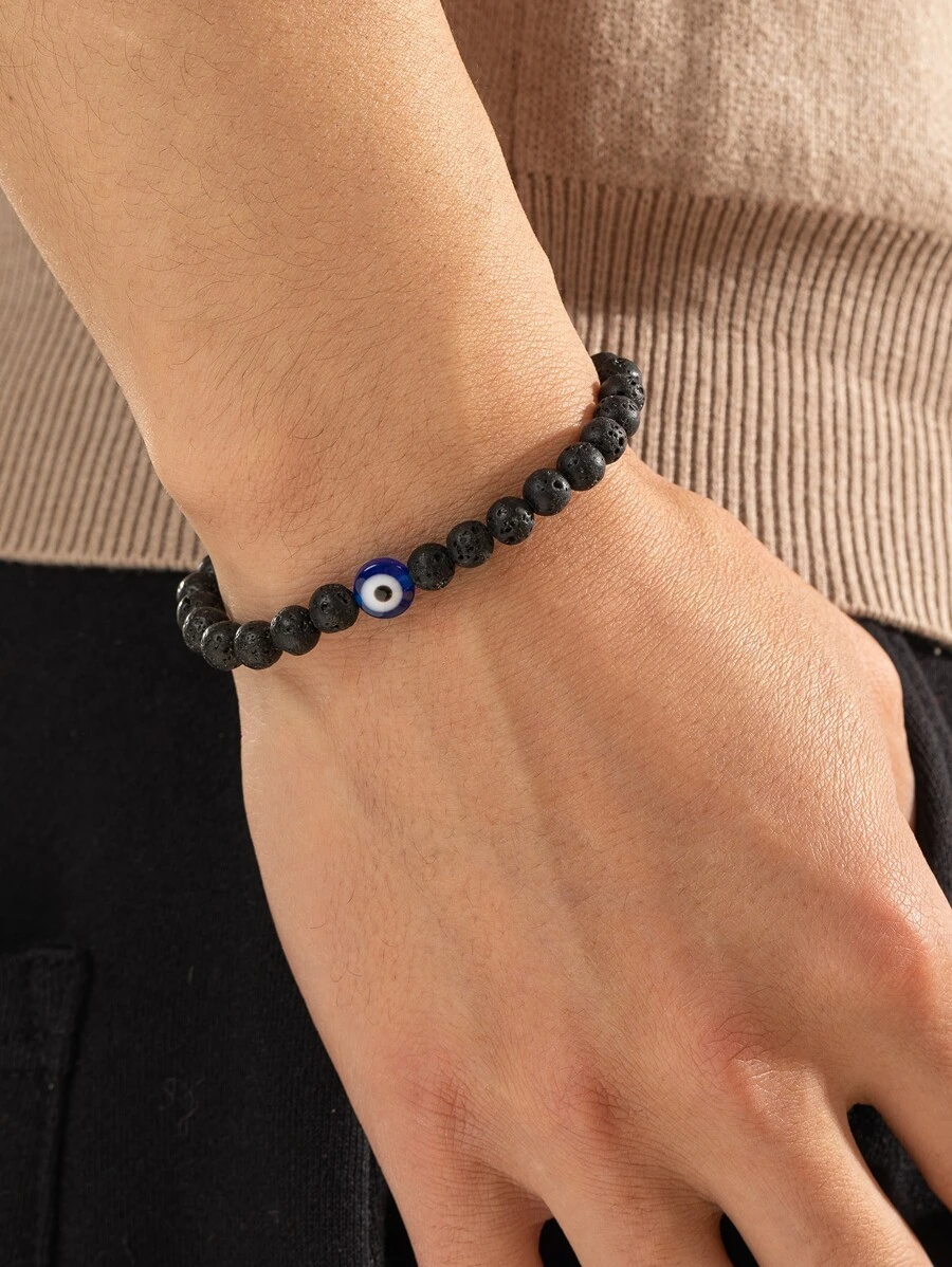 Men Eye Decor Beaded Bracelet - Multicolor - View 1